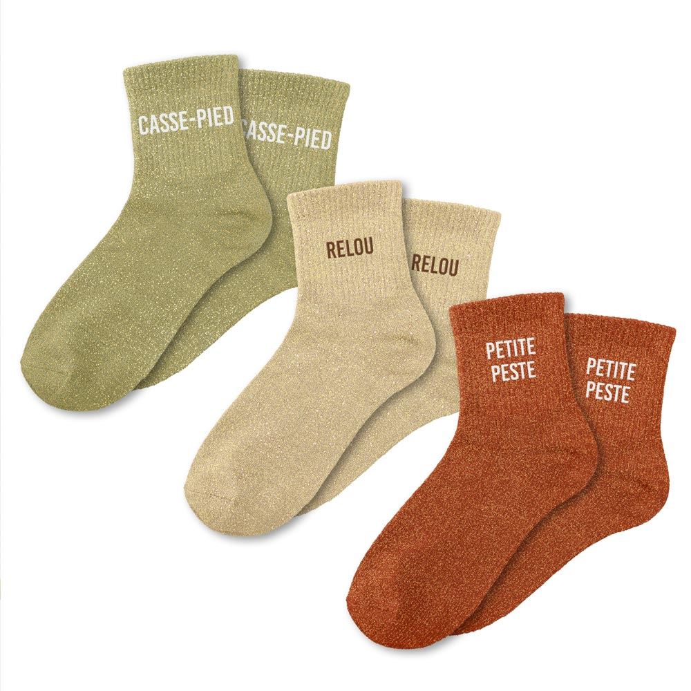 Coffret trio chaussettes paillettes casse pied