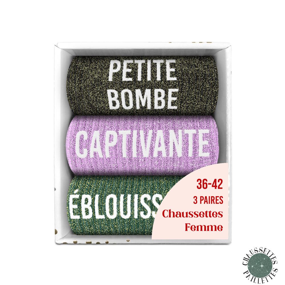 Coffret trio chaussettes paillettes petite bombe