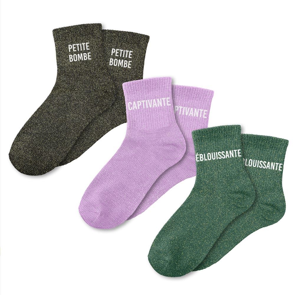 Coffret trio chaussettes paillettes petite bombe