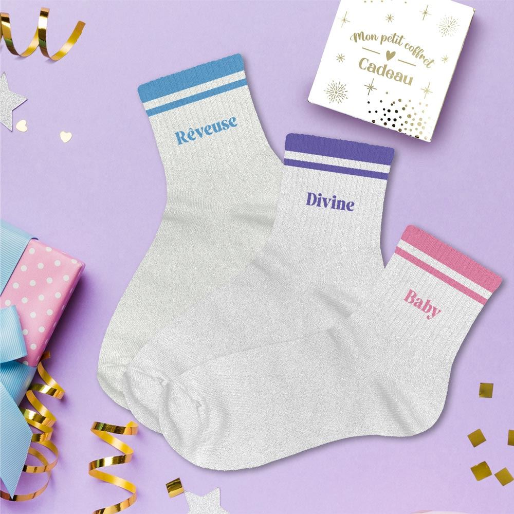 Coffret trio chaussettes paillettes reveuse