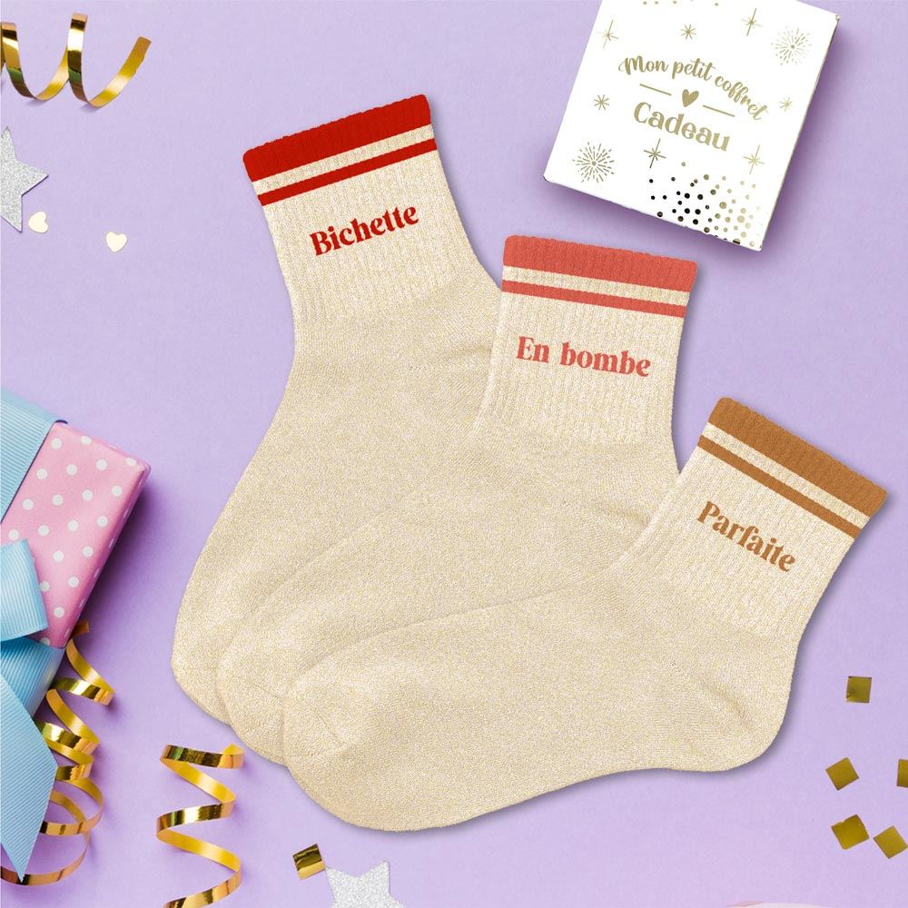 Coffret trio chaussettes paillettes bichette