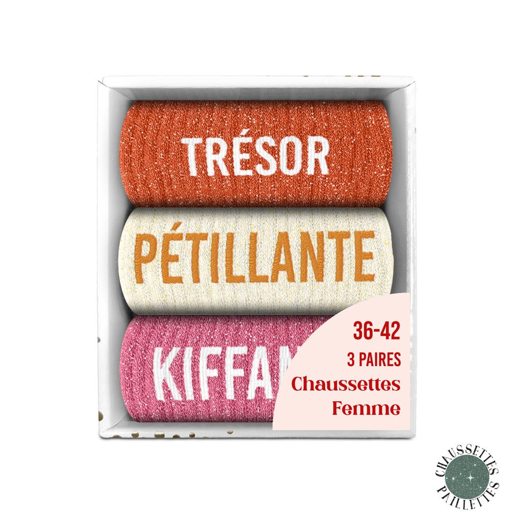 Coffret trio chaussettes paillettes tresor