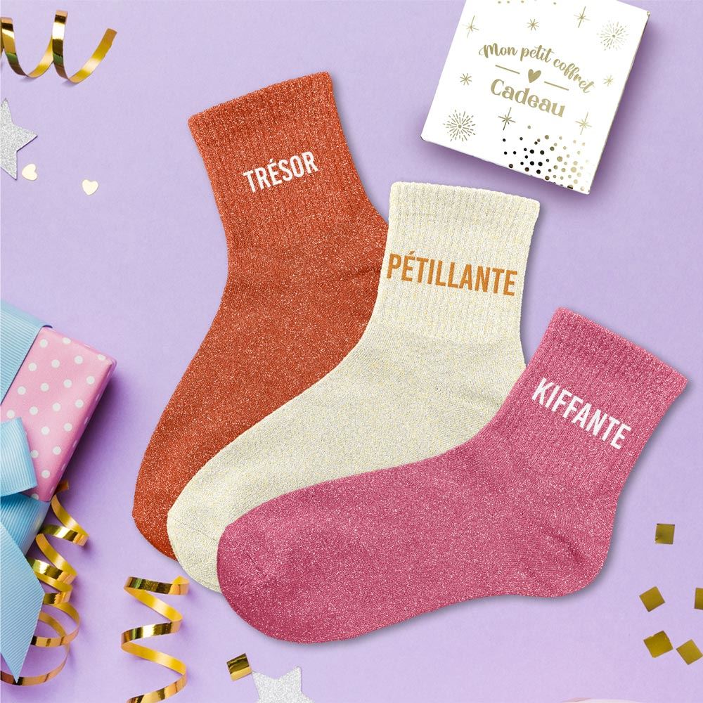 Coffret trio chaussettes paillettes tresor