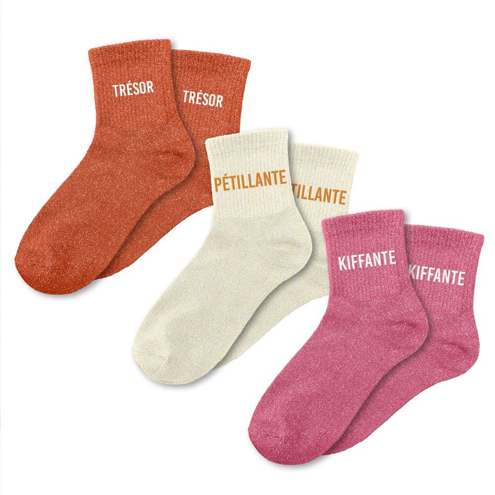 Coffret trio chaussettes paillettes tresor