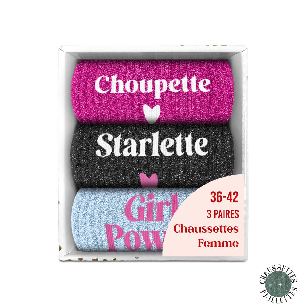 Coffret trio chaussettes paillettes choupette