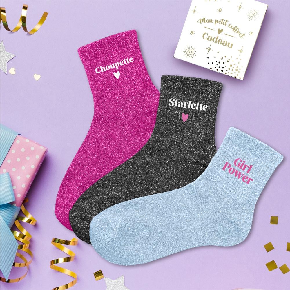 Coffret trio chaussettes paillettes choupette
