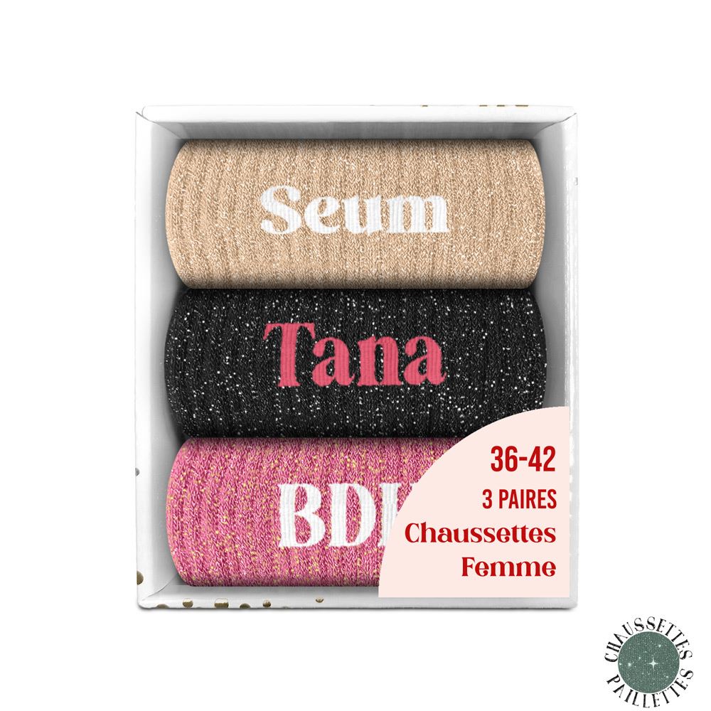 Coffret trio chaussettes paillettes seum