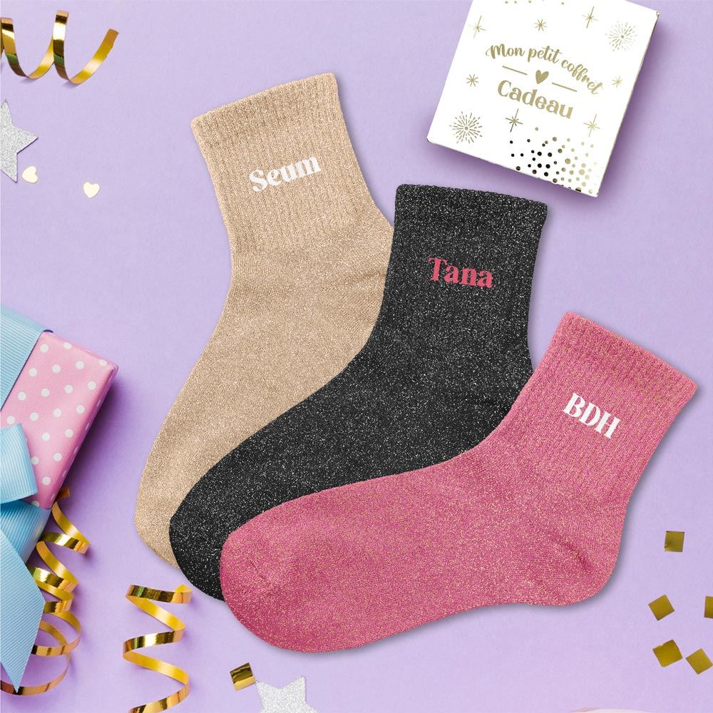 Coffret trio chaussettes paillettes seum