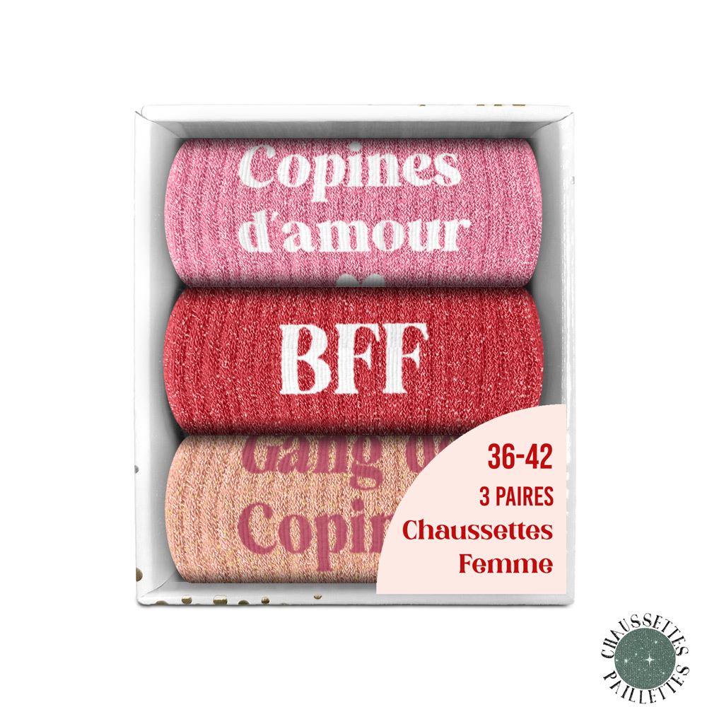 Coffret trio chaussettes paillettes copines d amour