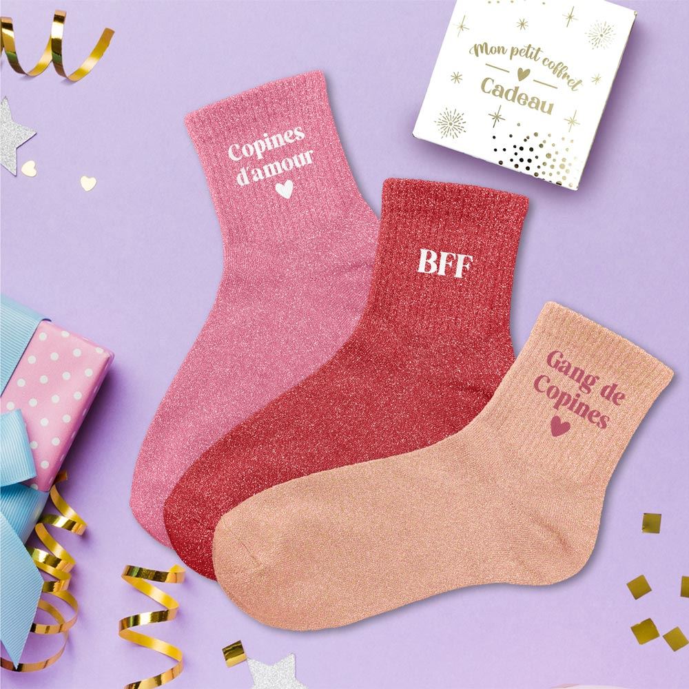 Coffret trio chaussettes paillettes copines d amour