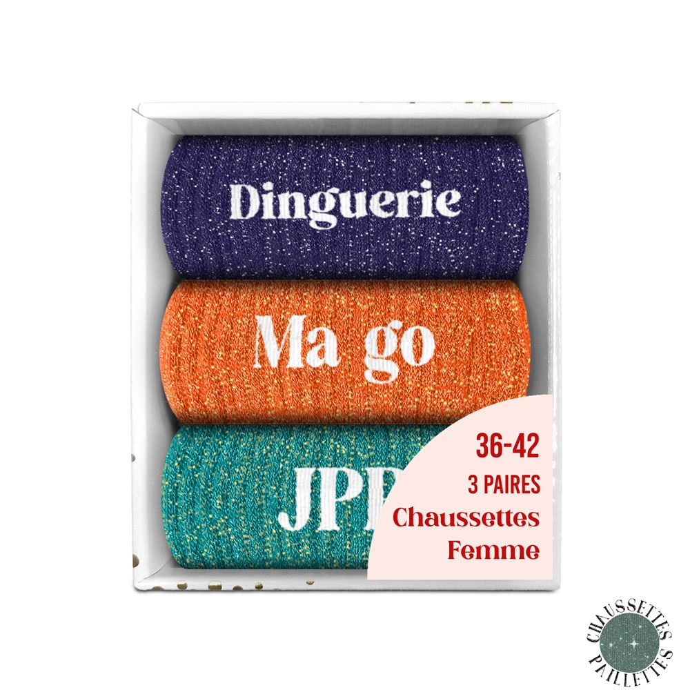 Coffret trio chaussettes paillettes dinguerie