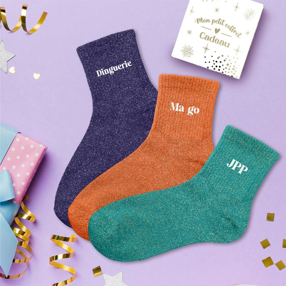 Coffret trio chaussettes paillettes dinguerie