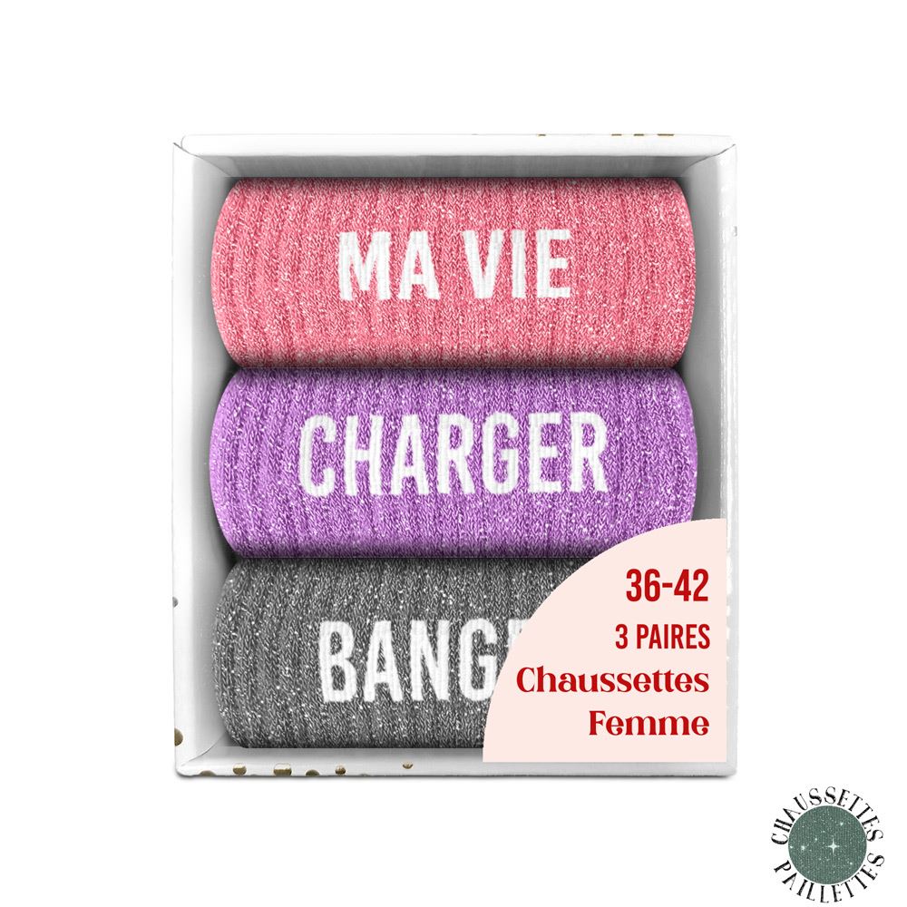 Coffret trio chaussettes paillettes ma vie
