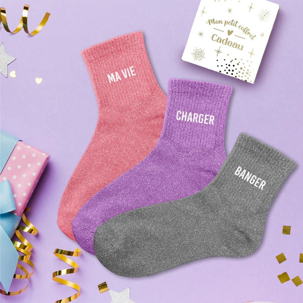 Coffret trio chaussettes paillettes ma vie