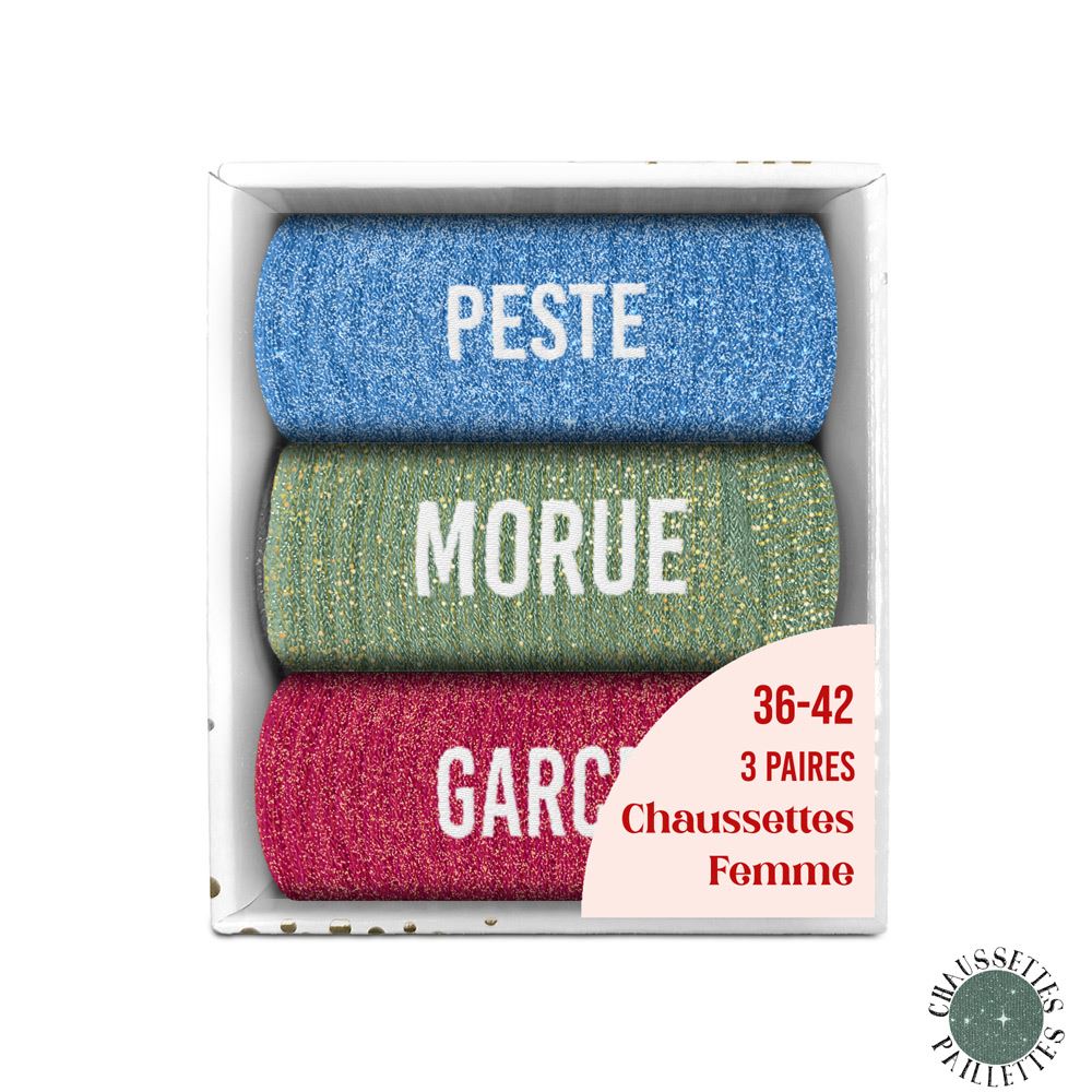 Coffret trio chaussettes paillettes peste