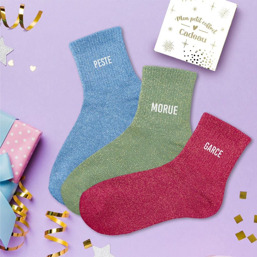 Coffret trio chaussettes paillettes peste