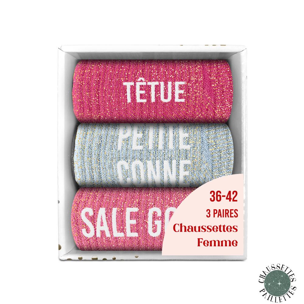 Coffret trio chaussettes paillettes tetue