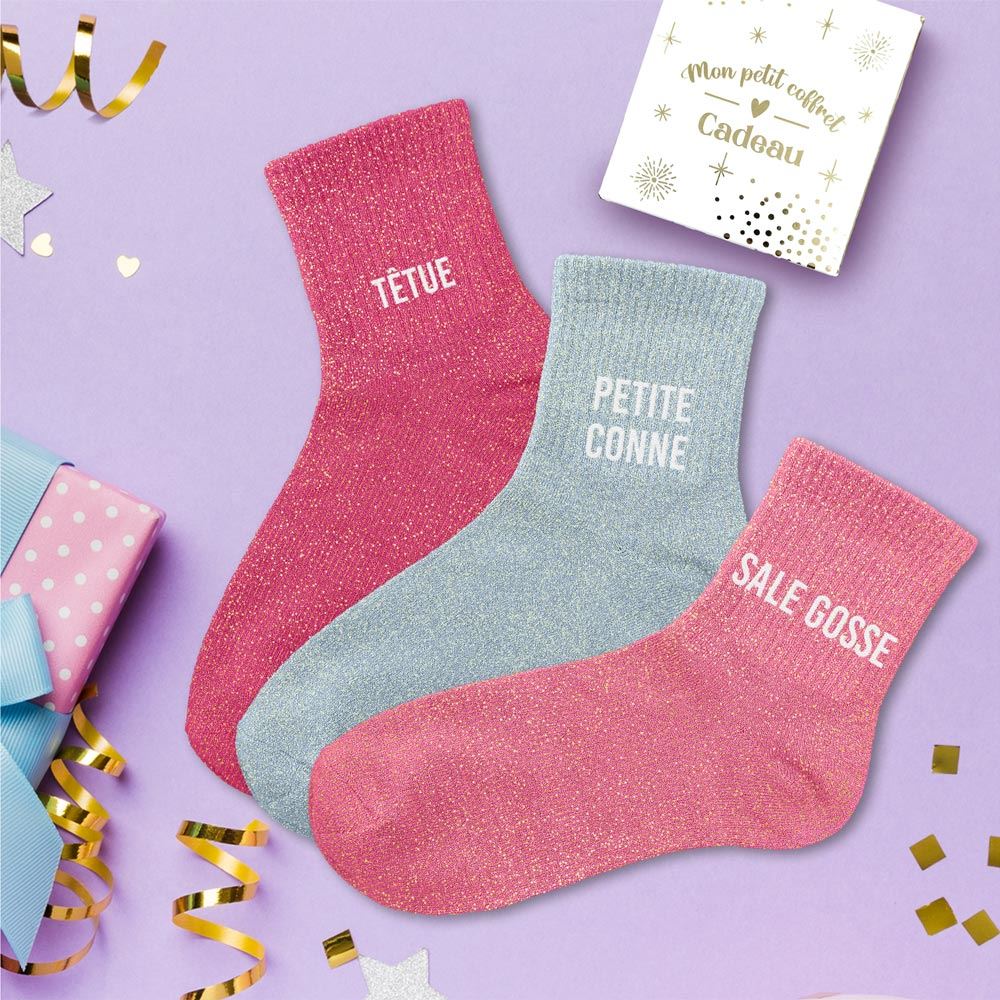 Coffret trio chaussettes paillettes tetue