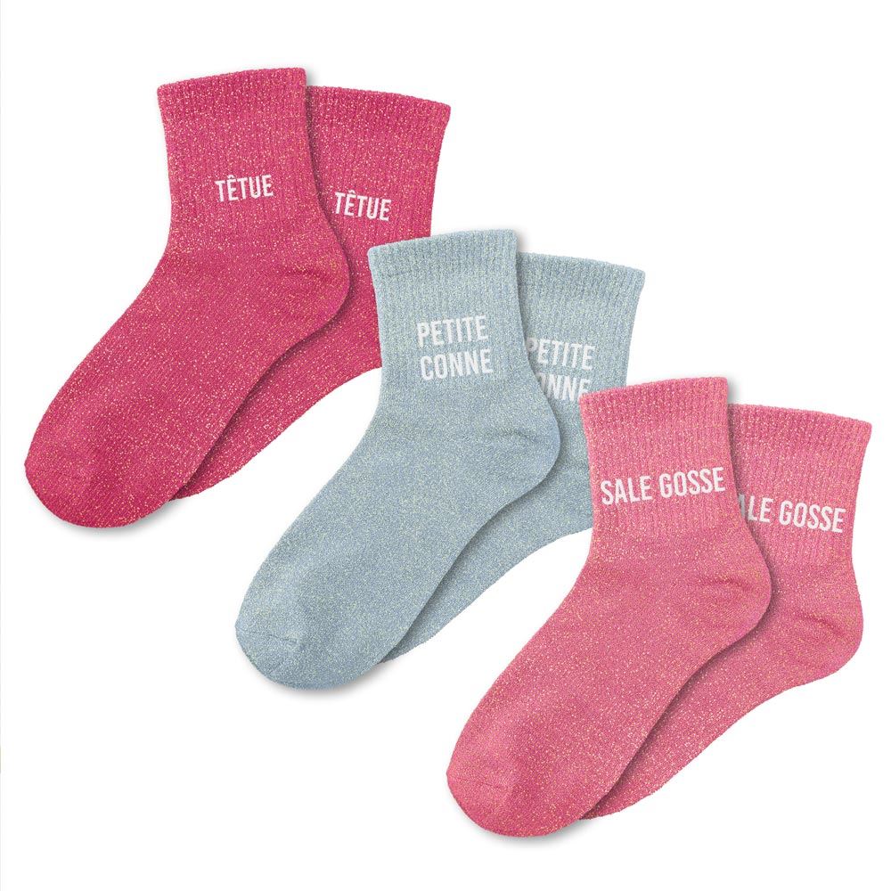Coffret trio chaussettes paillettes tetue