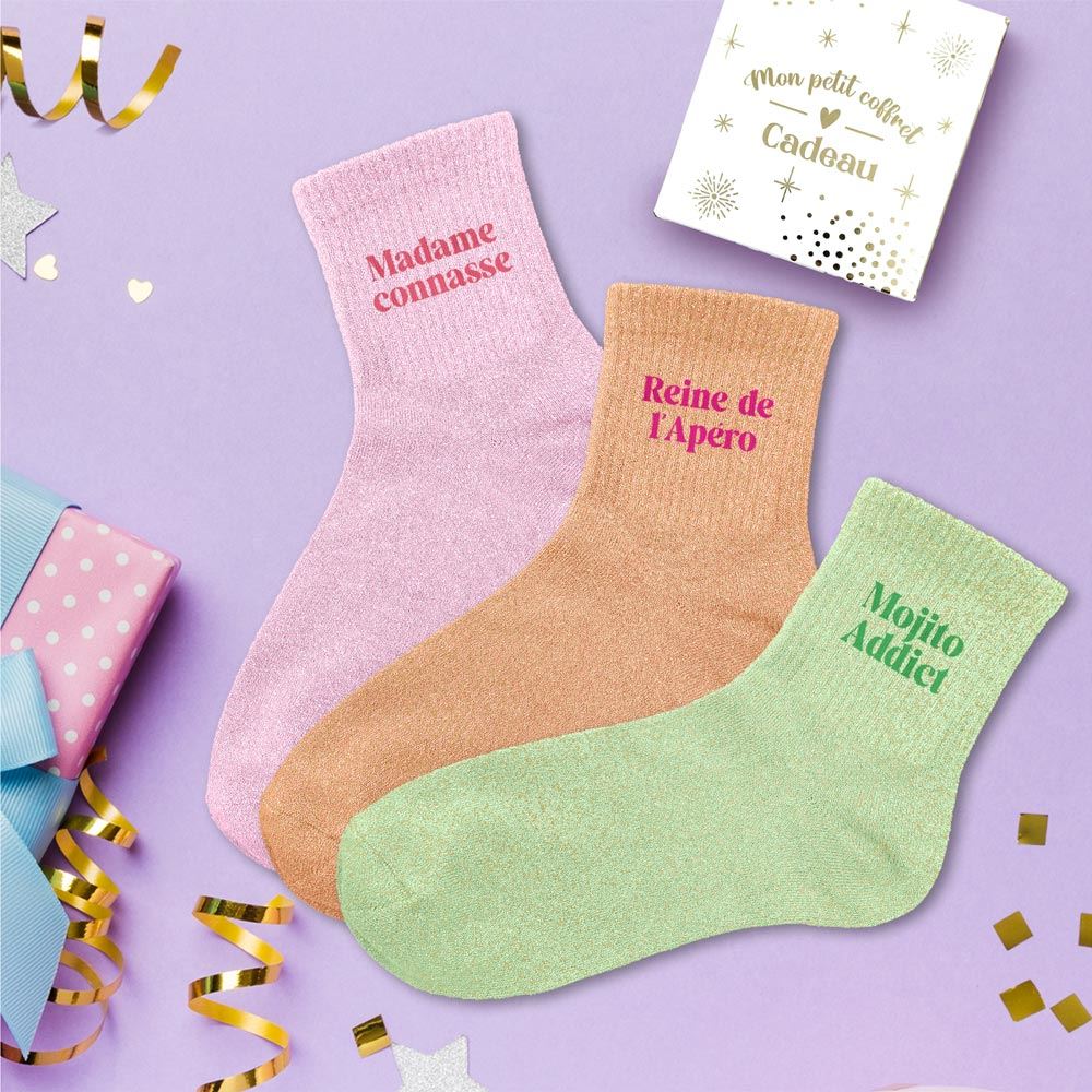 Coffret trio chaussettes paillettes madame connasse