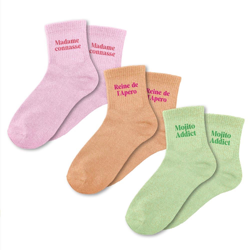 Coffret trio chaussettes paillettes madame connasse