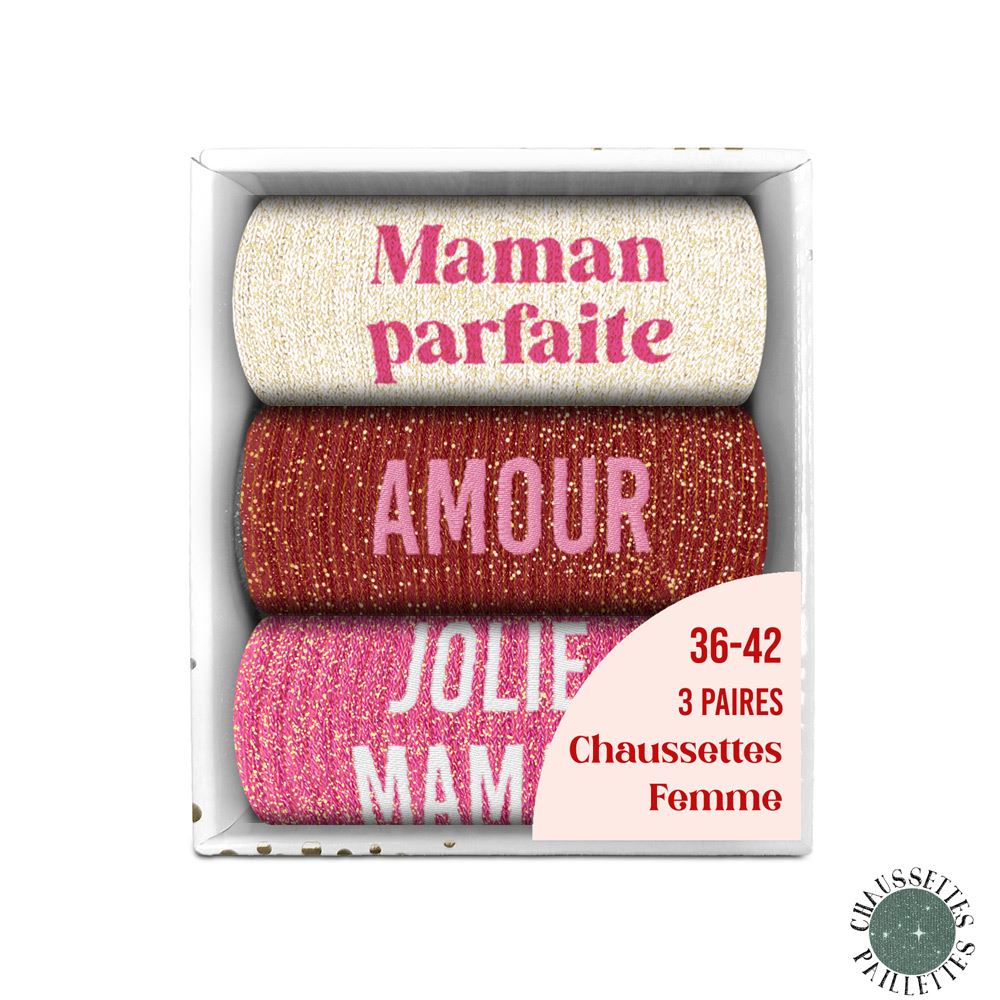 Coffret trio chaussettes paillettes maman parfaite