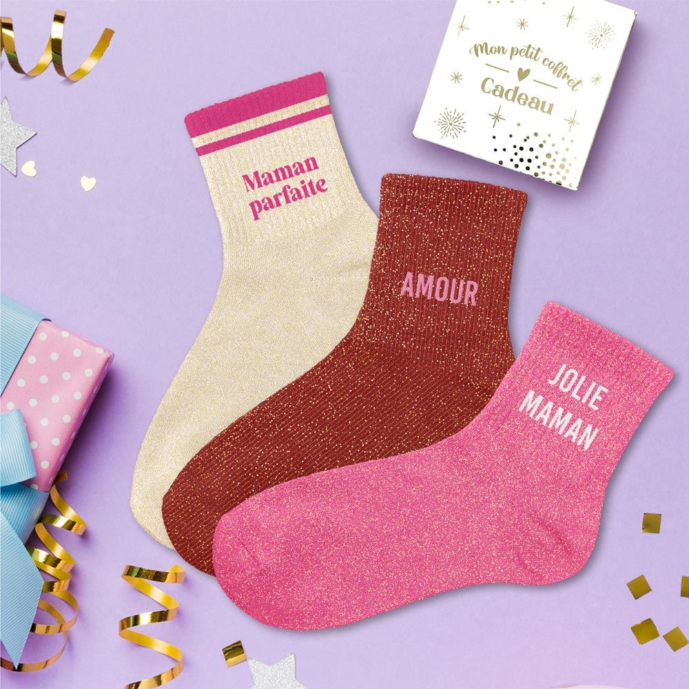 Coffret trio chaussettes paillettes maman parfaite