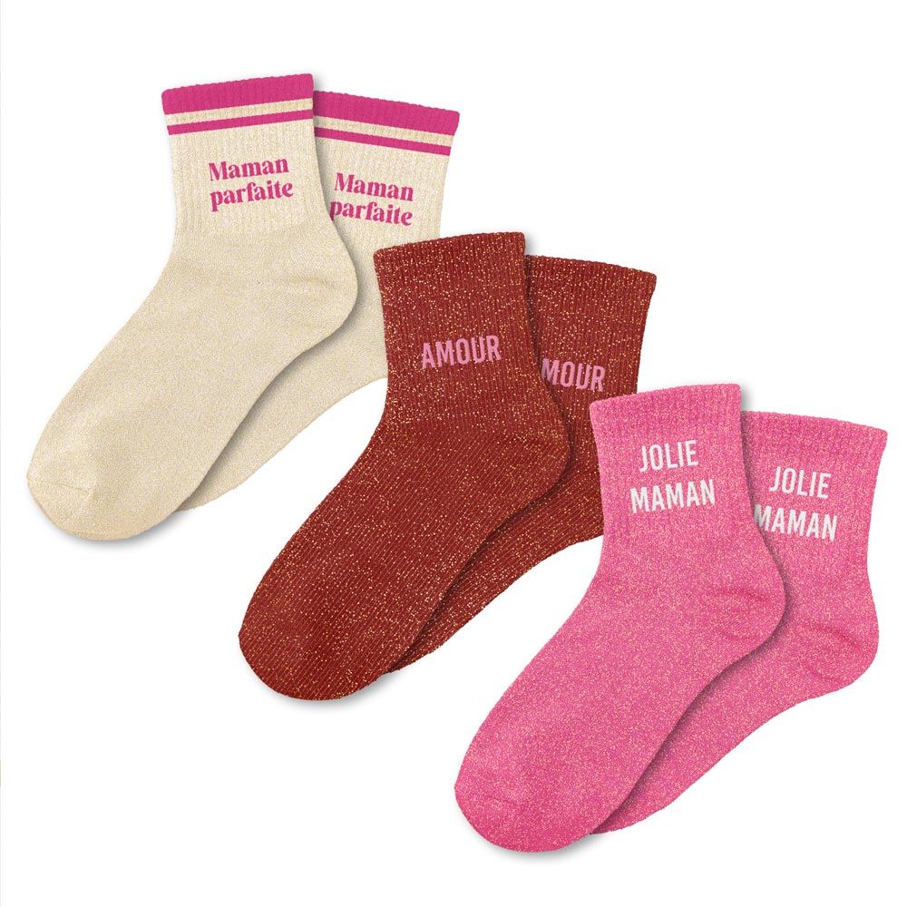 Coffret trio chaussettes paillettes maman parfaite