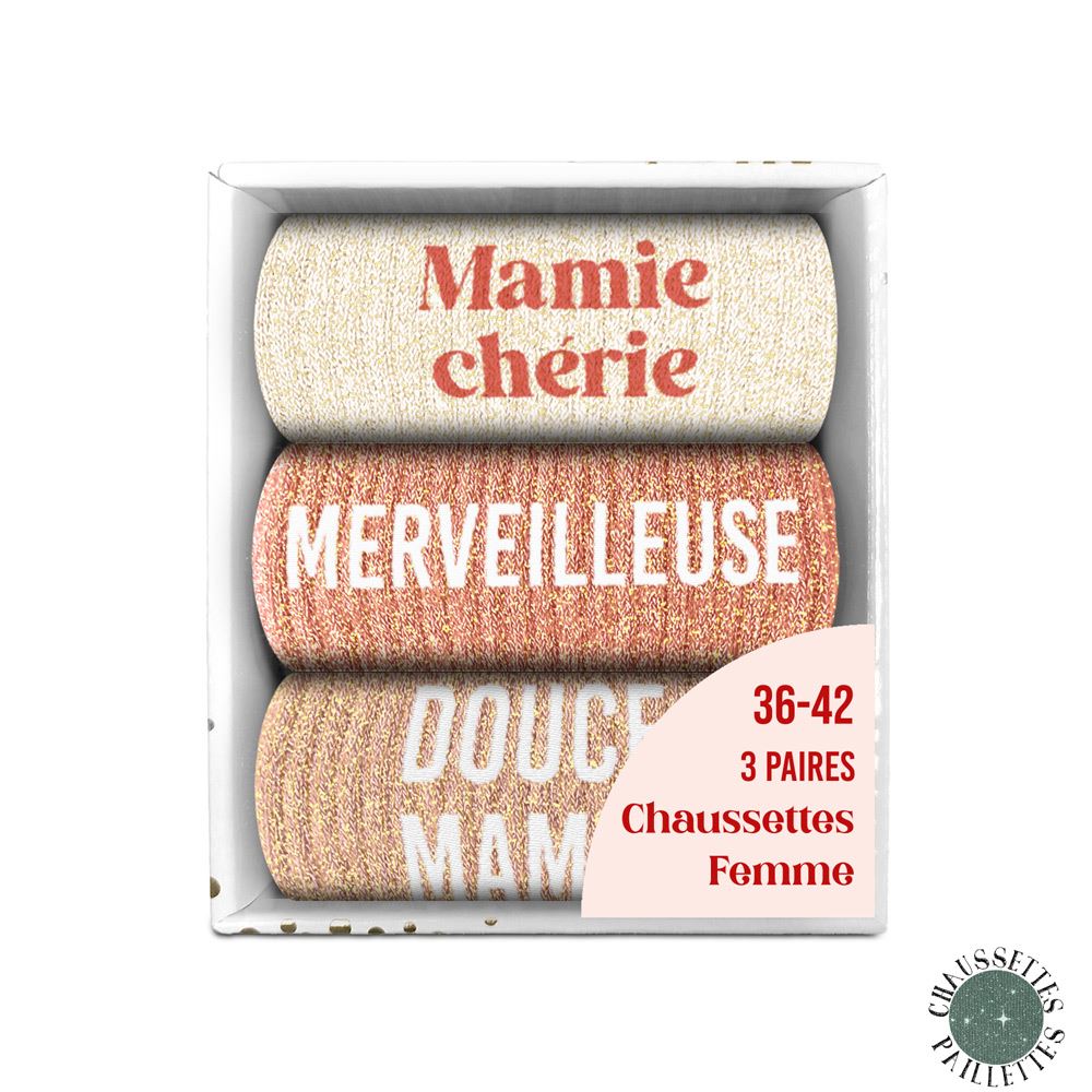 Coffret trio chaussettes paillettes mamie cherie