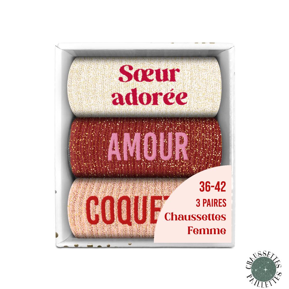 Coffret trio chaussettes paillettes sŒur adoree