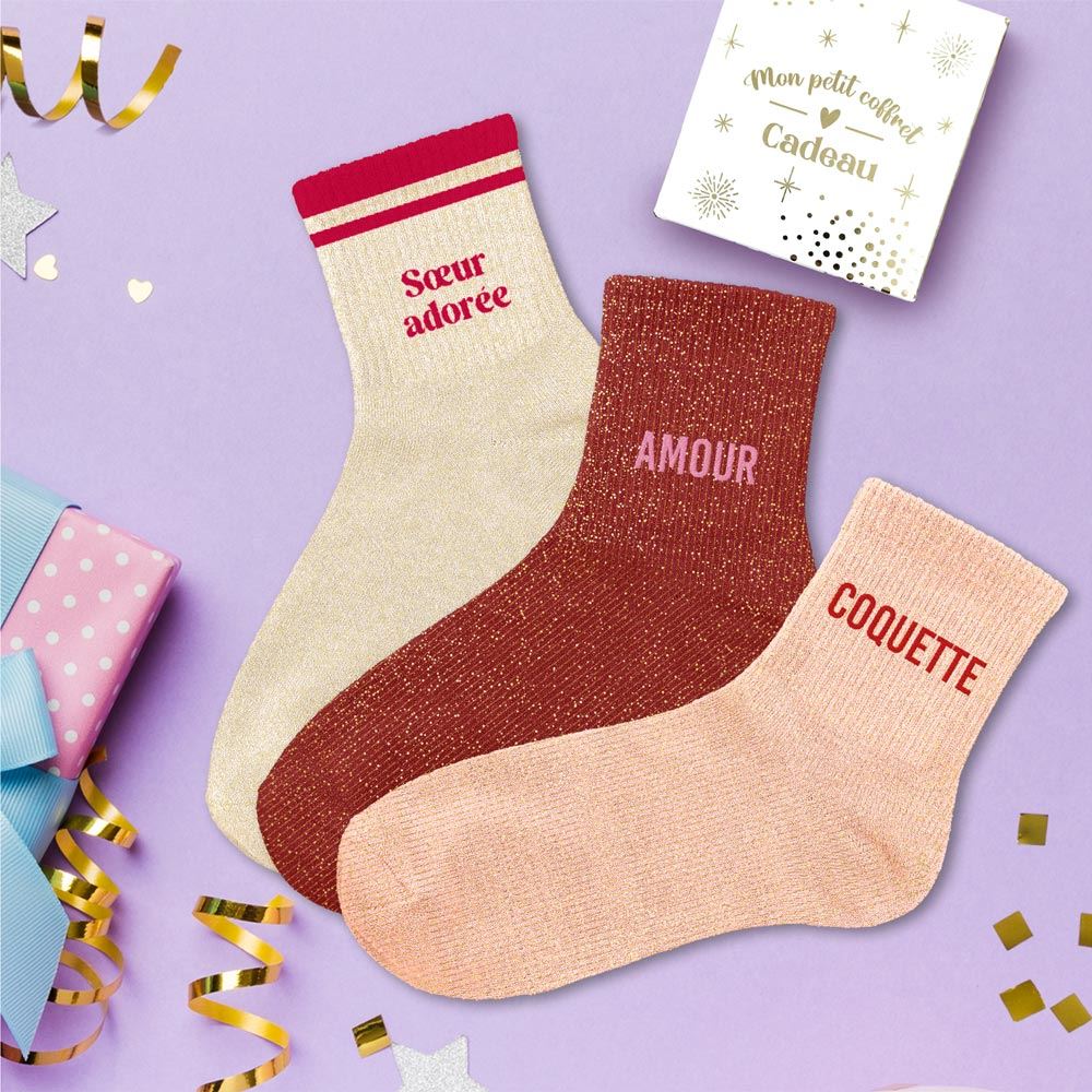 Coffret trio chaussettes paillettes sŒur adoree
