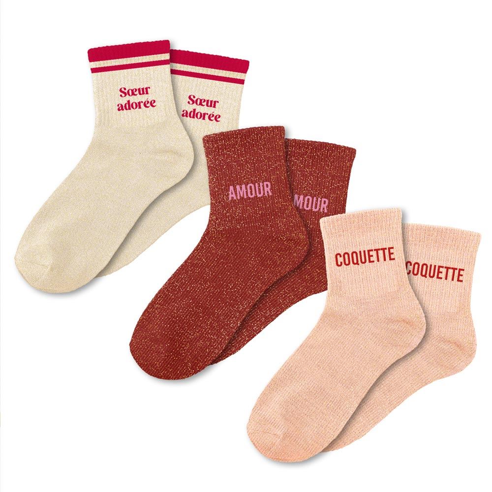 Coffret trio chaussettes paillettes sŒur adoree