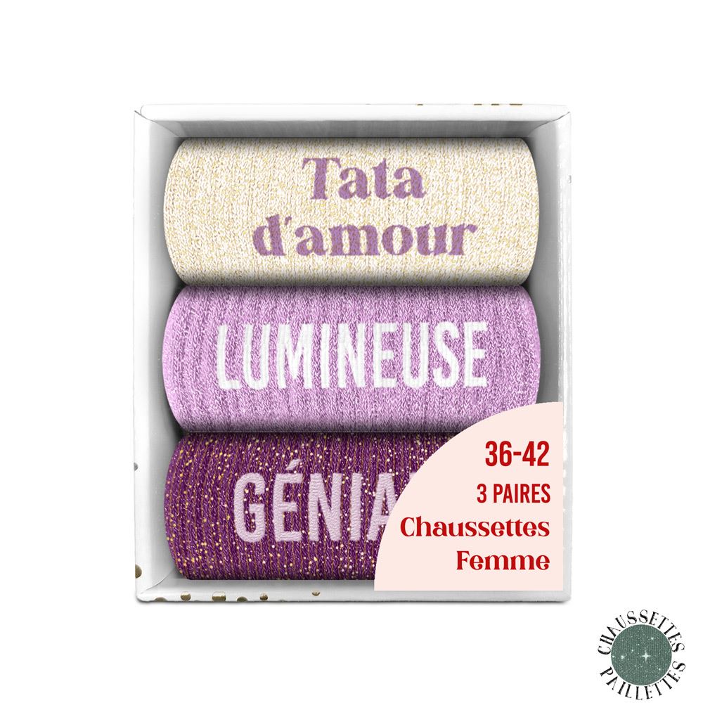 Coffret trio chaussettes paillettes tata d amour