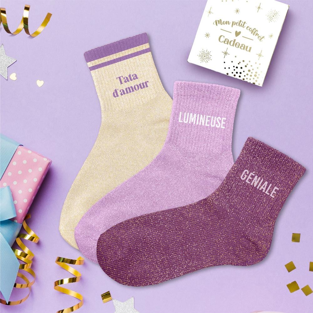 Coffret trio chaussettes paillettes tata d amour