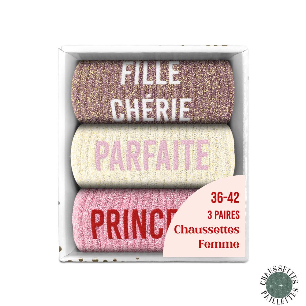 Coffret trio chaussettes paillettes fille cherie