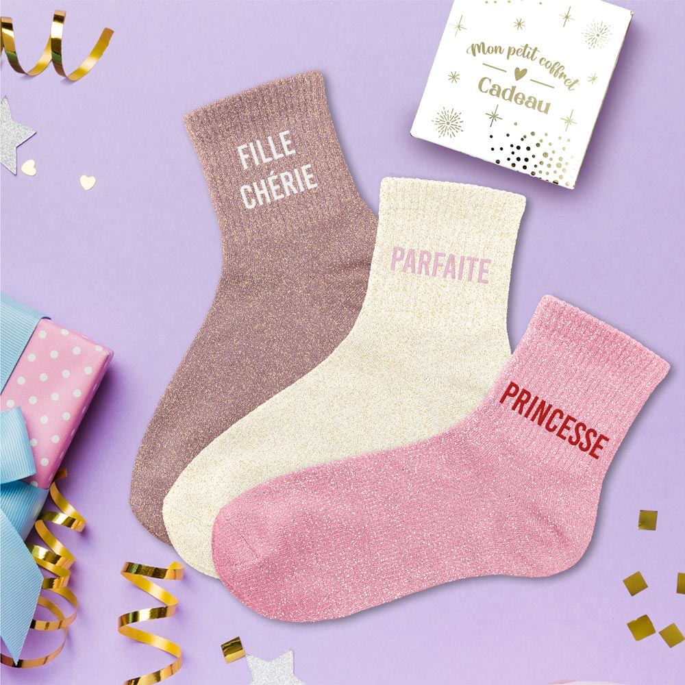 Coffret trio chaussettes paillettes fille cherie