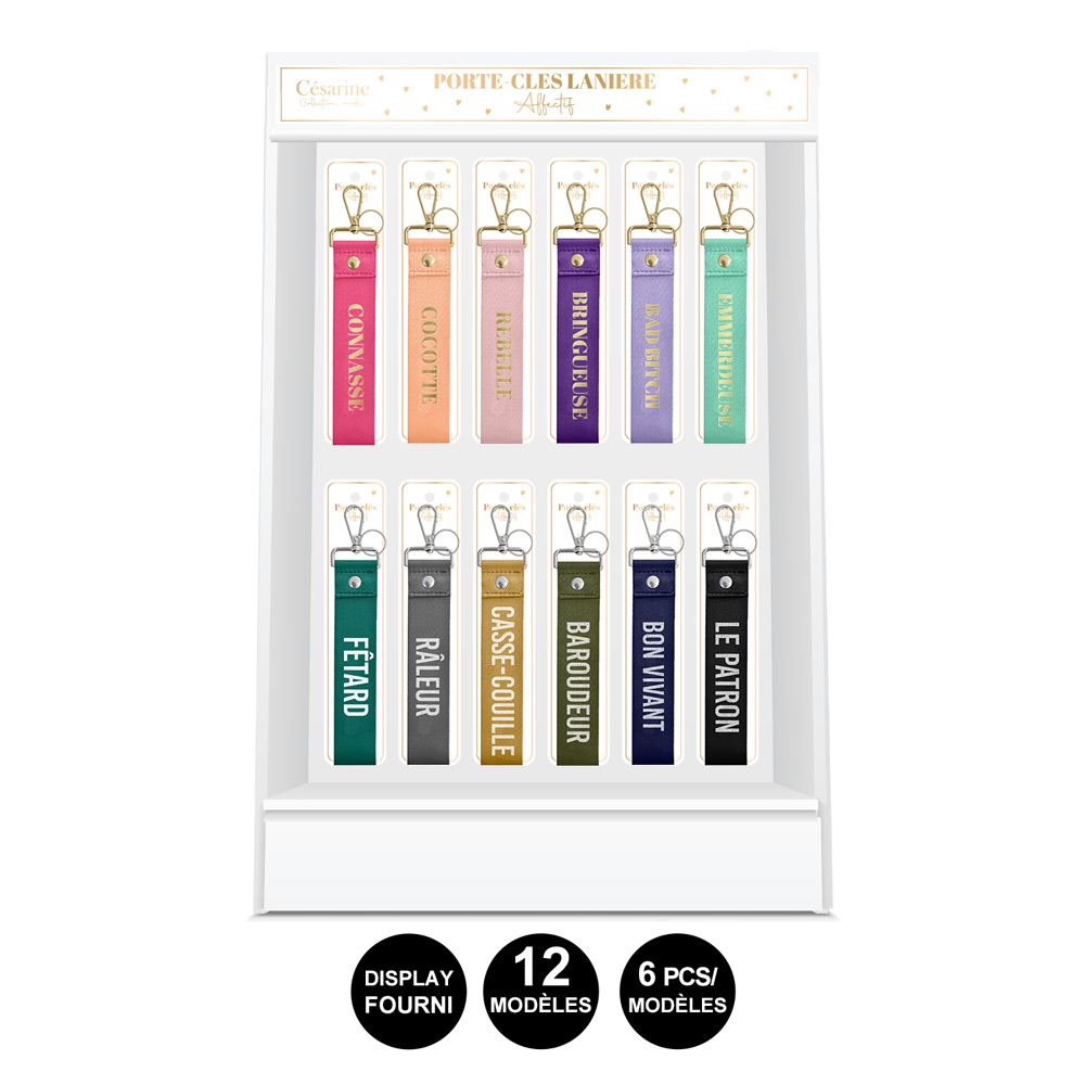 Display porte cles lanieres texte 12mods /72pcs