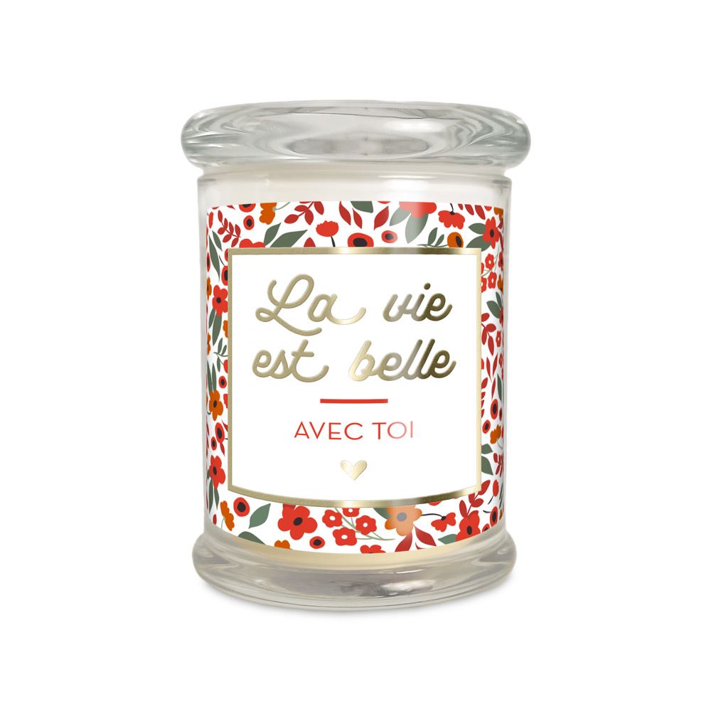 Bougie verre coton la vie est belle
