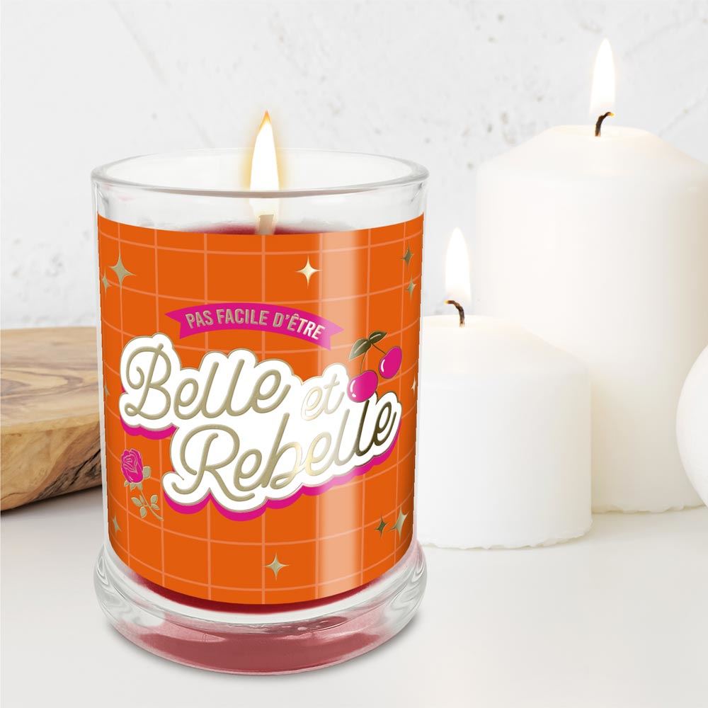 Bougie verre rose belle et rebelle 
