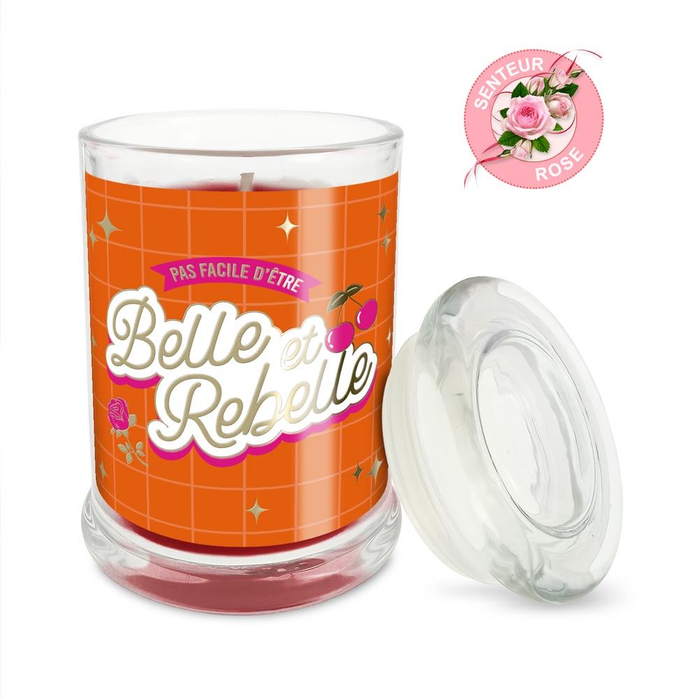 Bougie verre rose belle et rebelle 
