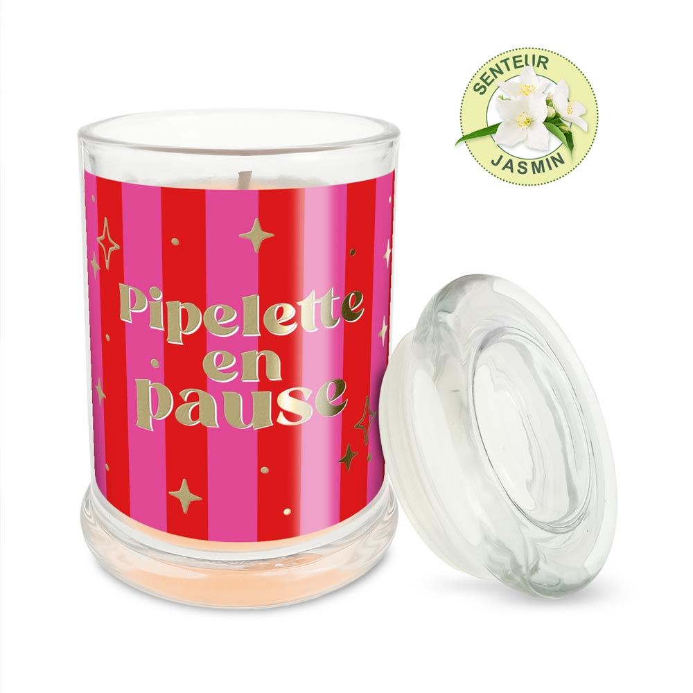 Bougie verre jasmin pipelette en pause 

