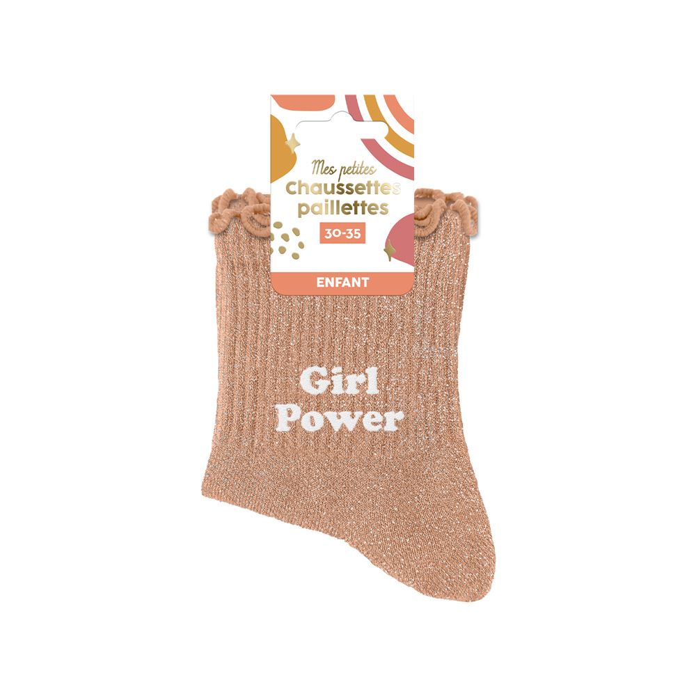 Chaussettes paillettes enfant girl power 6-10ans fille
