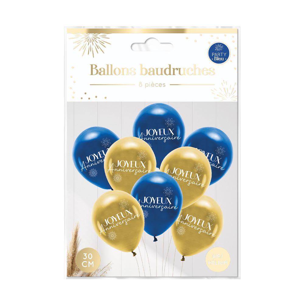 Sachet 8 ballons party bleu
