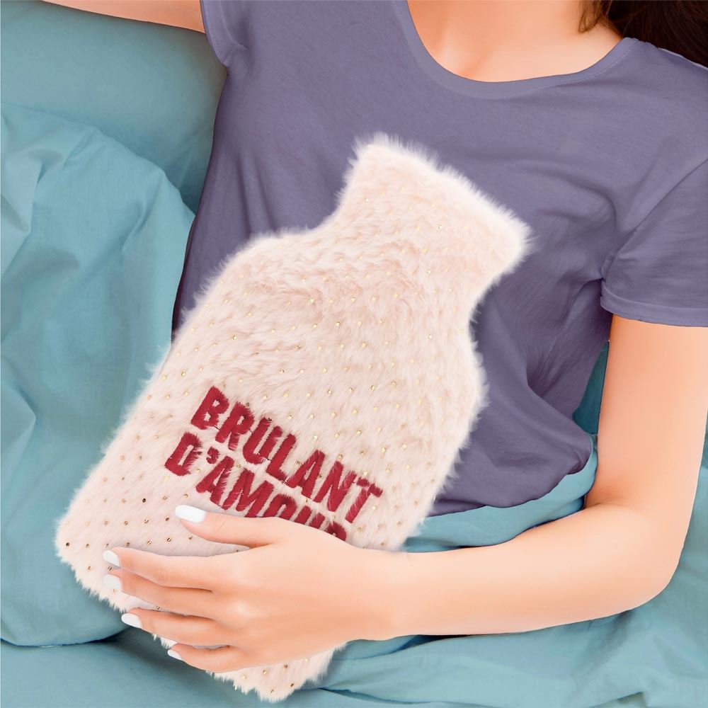 Bouillotte fourrure doree brodee brulant d amour
