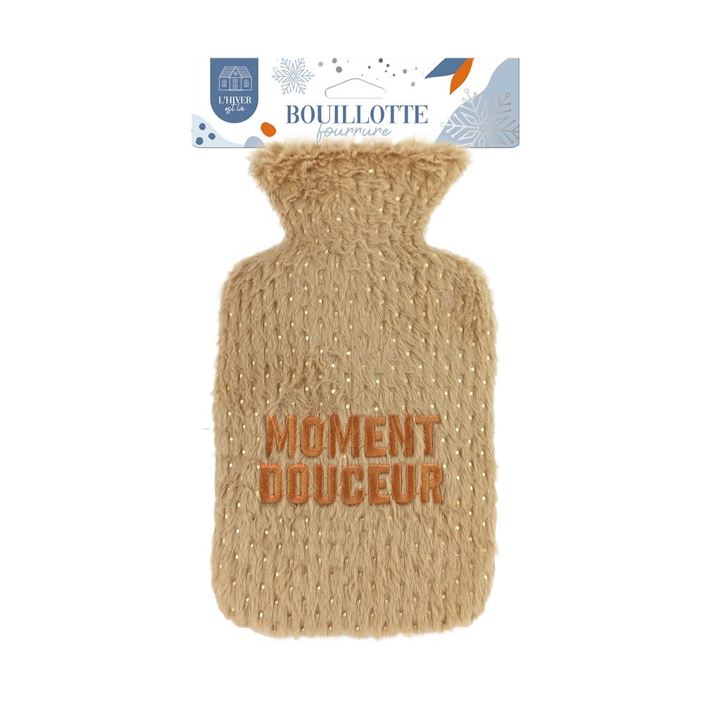 Bouillotte fourrure doree brodee moment douceur
