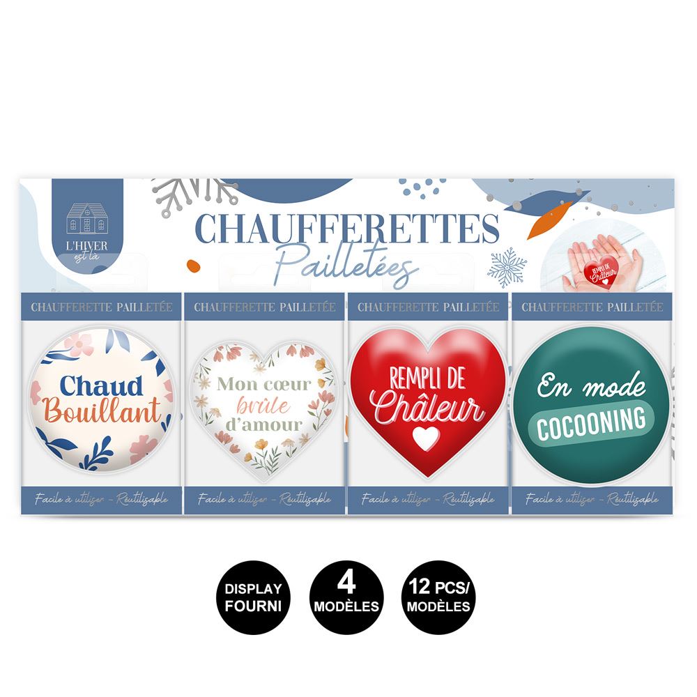 Chaufferettes paillettes texte 4mods /48pcs