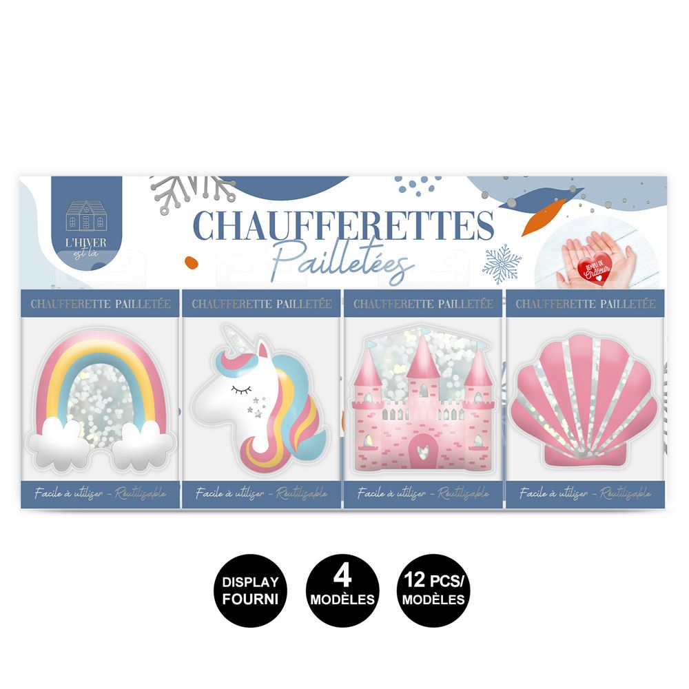 Chaufferettes paillettes fille 4mods /48pcs