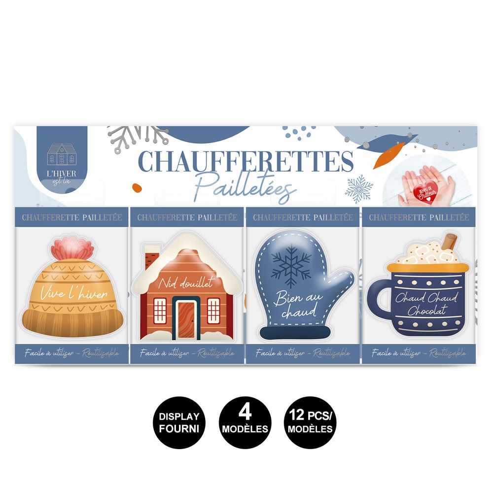 Chaufferettes paillettes formes 4mods /48pcs