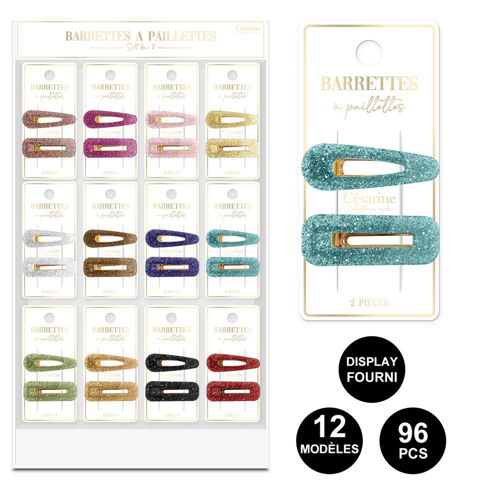 Display barrettes paillettes 12mods /96pcs