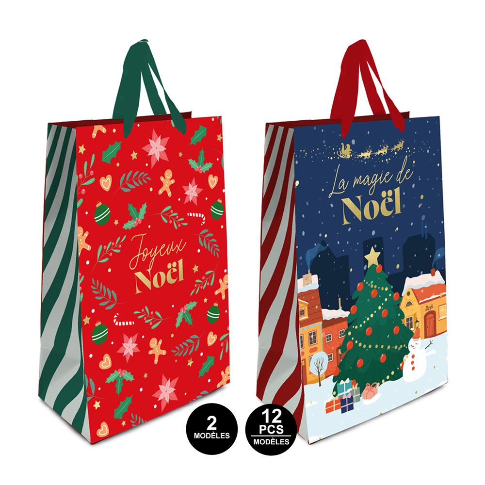 Pochette cadeau jumbo magie de noel & joyeux noel rouge 2 mods